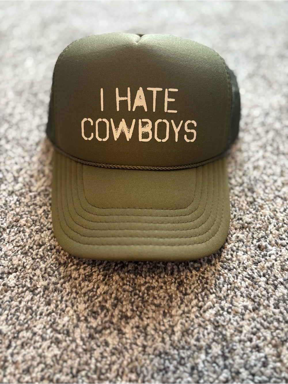 OTTO Olive Green Mesh Trucker Hat with Red Logo Tag